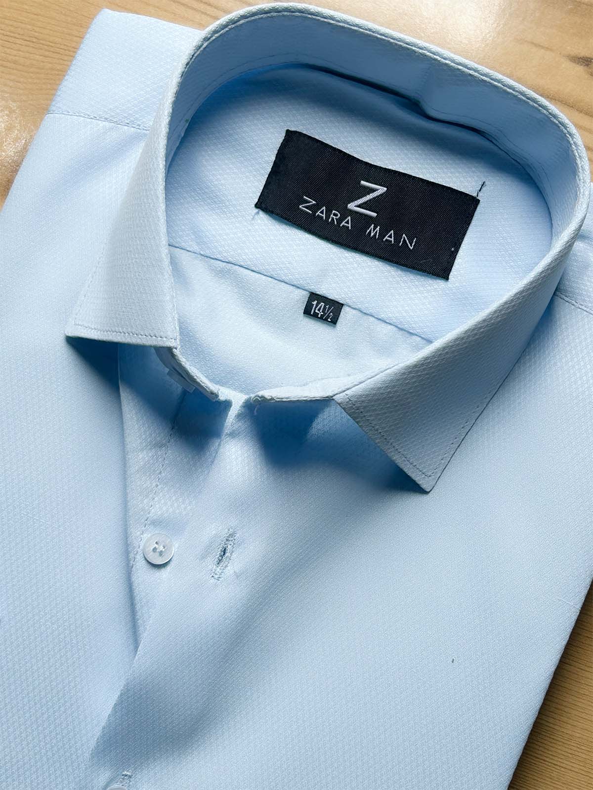 MFS590 L Blue Textured Formal Dress Shirt For Men