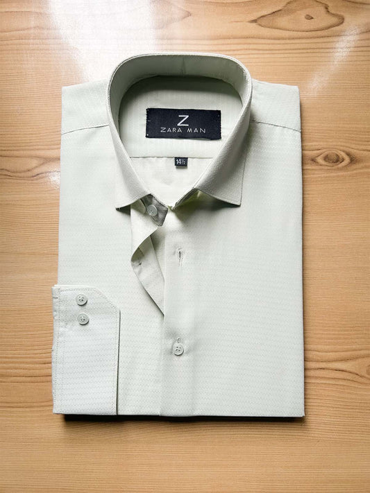 MFS600 L Green Textured Formal Dress Shirt For Men