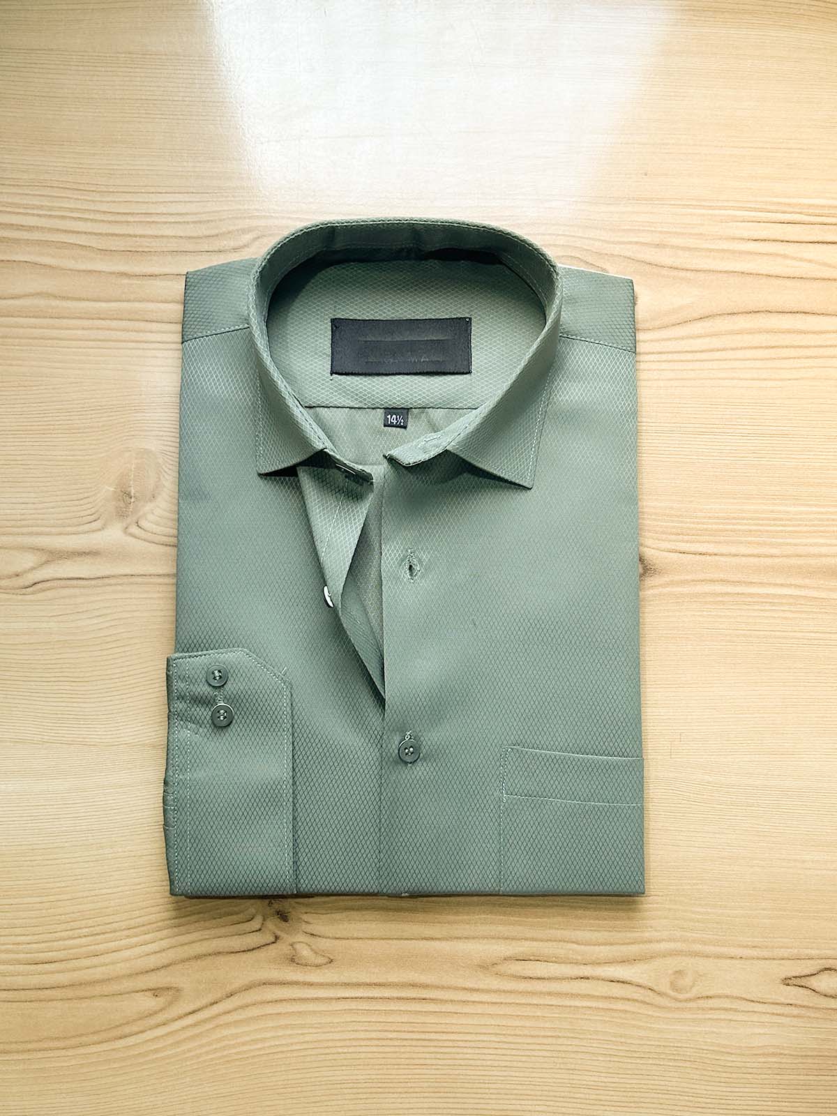 Green Textured Formal Dress Shirt For Men MFS505