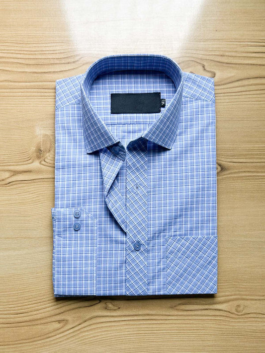 L Blue Checks Formal Dress Shirt For Men MFS511