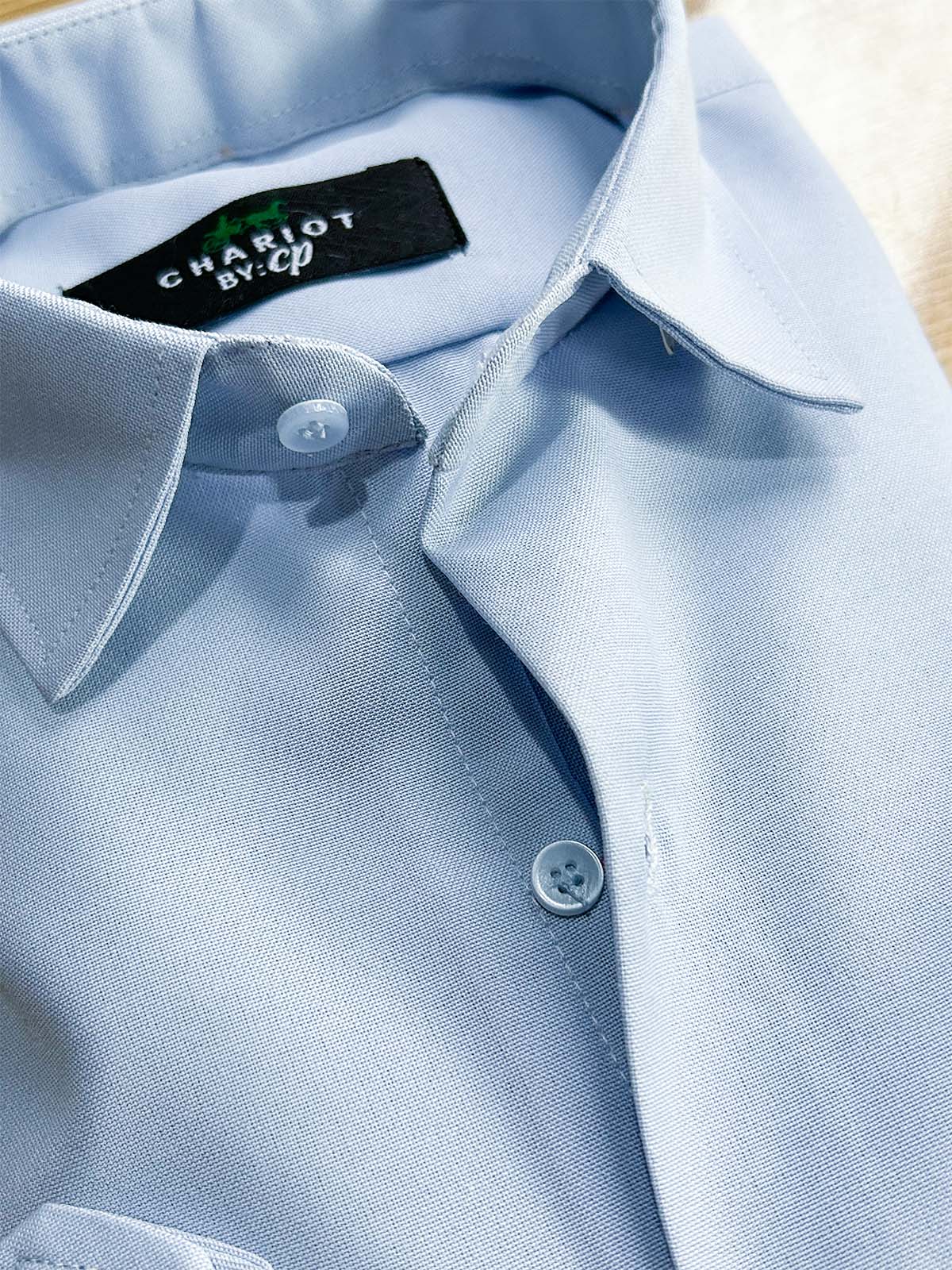 Light Blue Chambray Formal Dress Shirt For Men MFS418