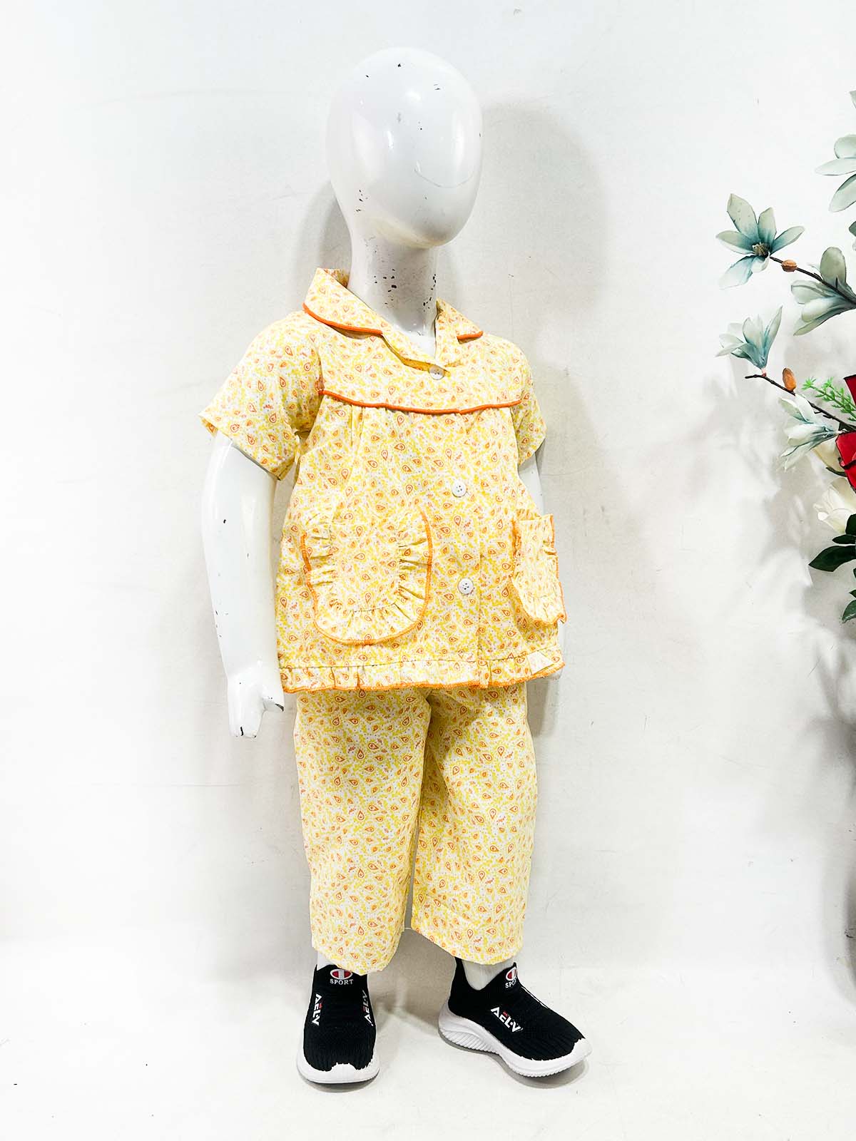 1Yrs - 5Yrs Yellow Cotton Night Suit For Girls NG GNS31