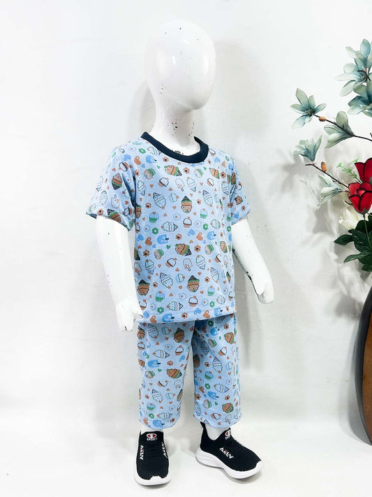 1Yrs - 5Yrs Blue Jersey Night Suit For Kids NG BNS42