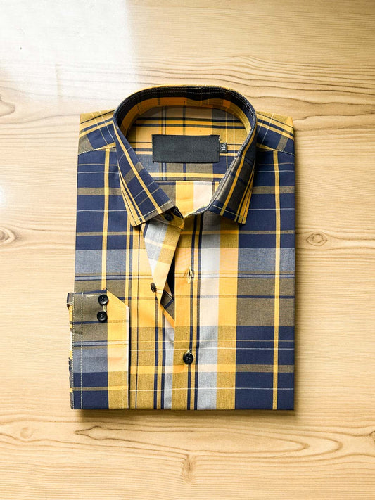 Yellow Checks Formal Dress Shirt For Men MFS533