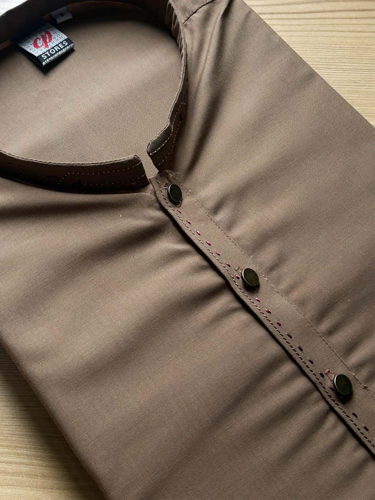 970-2 MSK494 Brown Stitched Suit Sherwani Collar Kurta Pajama For Men