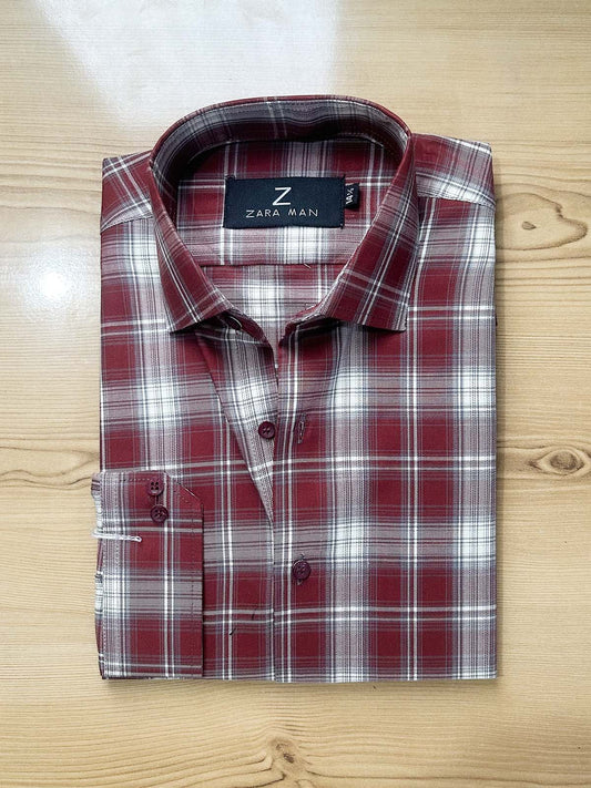 MFS607 Red Checks Formal Dress Shirt For Men