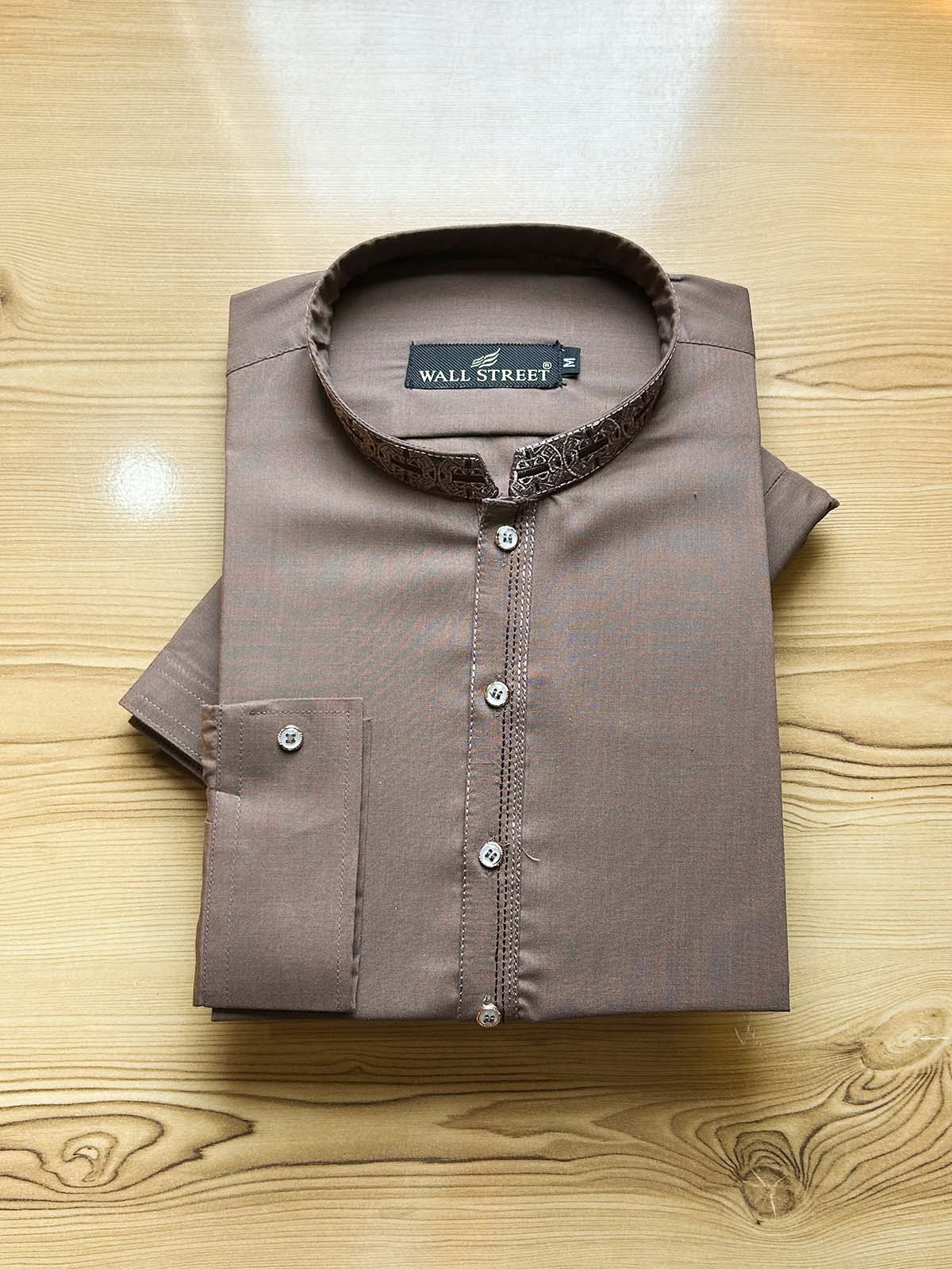 926-6 Brown Stitched Suit Sherwani Collar Kameez Shalwar For Men MSK452