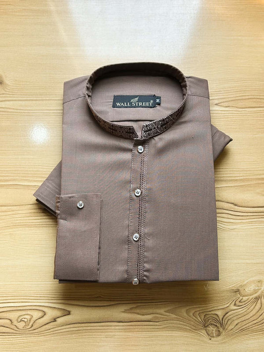 926-6 Brown Stitched Suit Sherwani Collar Kameez Shalwar For Men MSK452