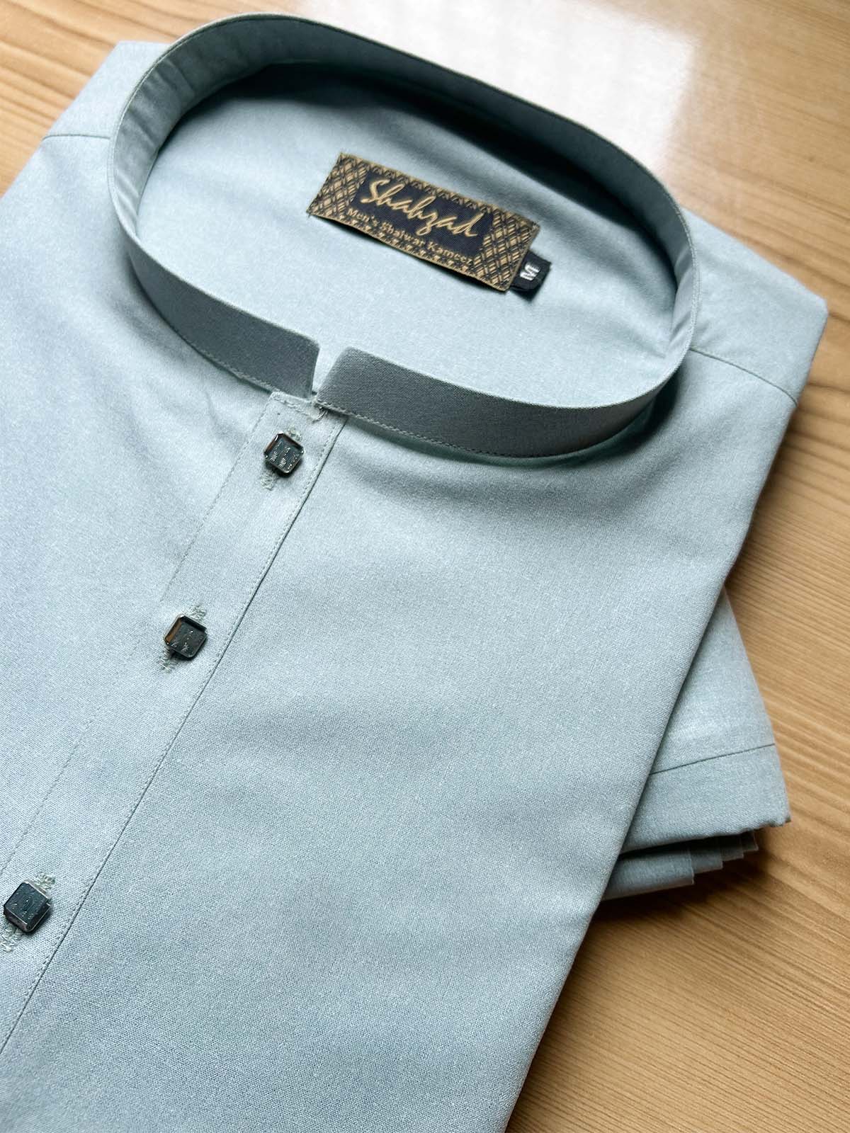 990-7 MSK546 Ferozi Grey Stitched Suit Sherwani Collar Shalwar Kameez For Men