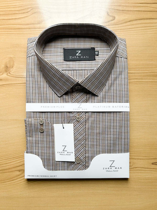 Brown Checks Formal Dress Shirt For Men MFS543