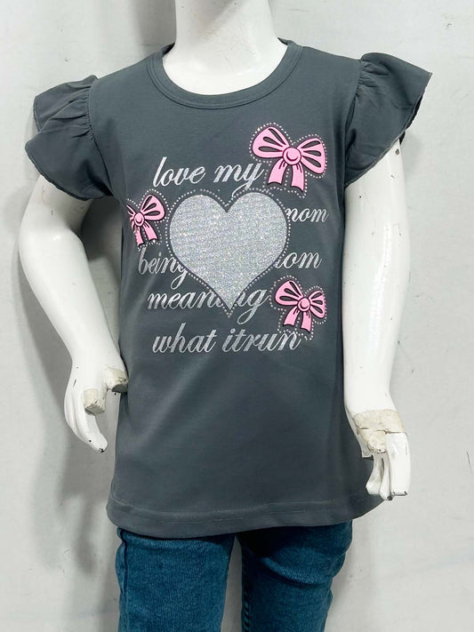 2Yrs - 7Ys Heart Grey T-Shirt For Girls SK GTS106