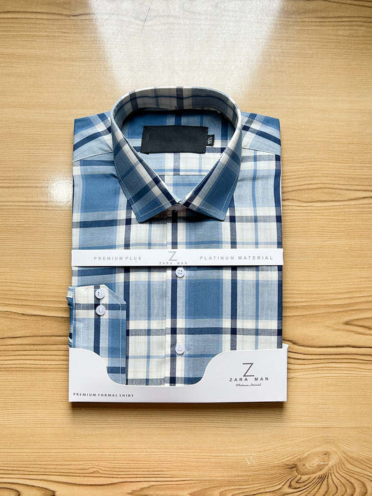Blue Checks Formal Dress Shirt For Men MFS442