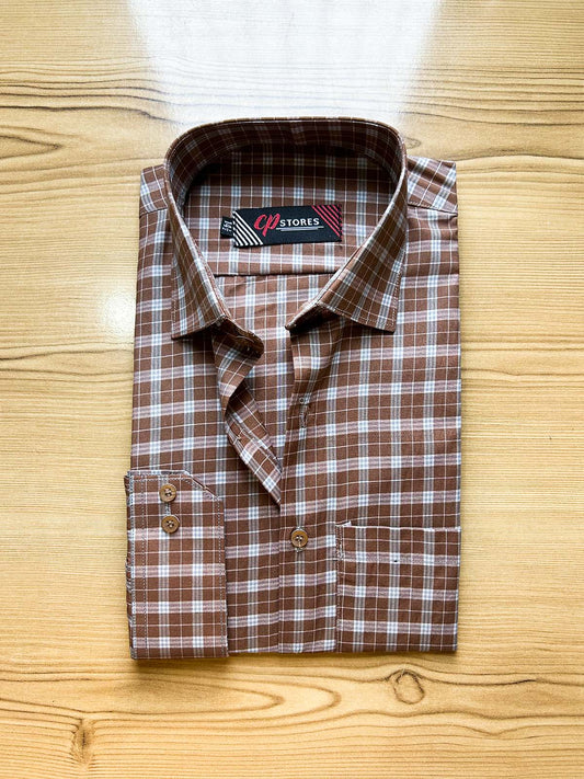 Brown Checks Formal Dress Shirt For Men MFS452