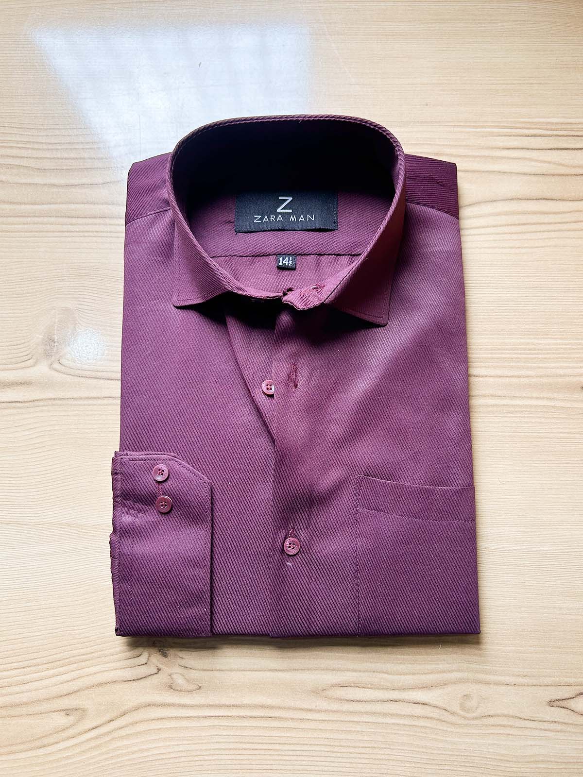 Maroon Self Textured Formal Dress Shirt For Men MFS572