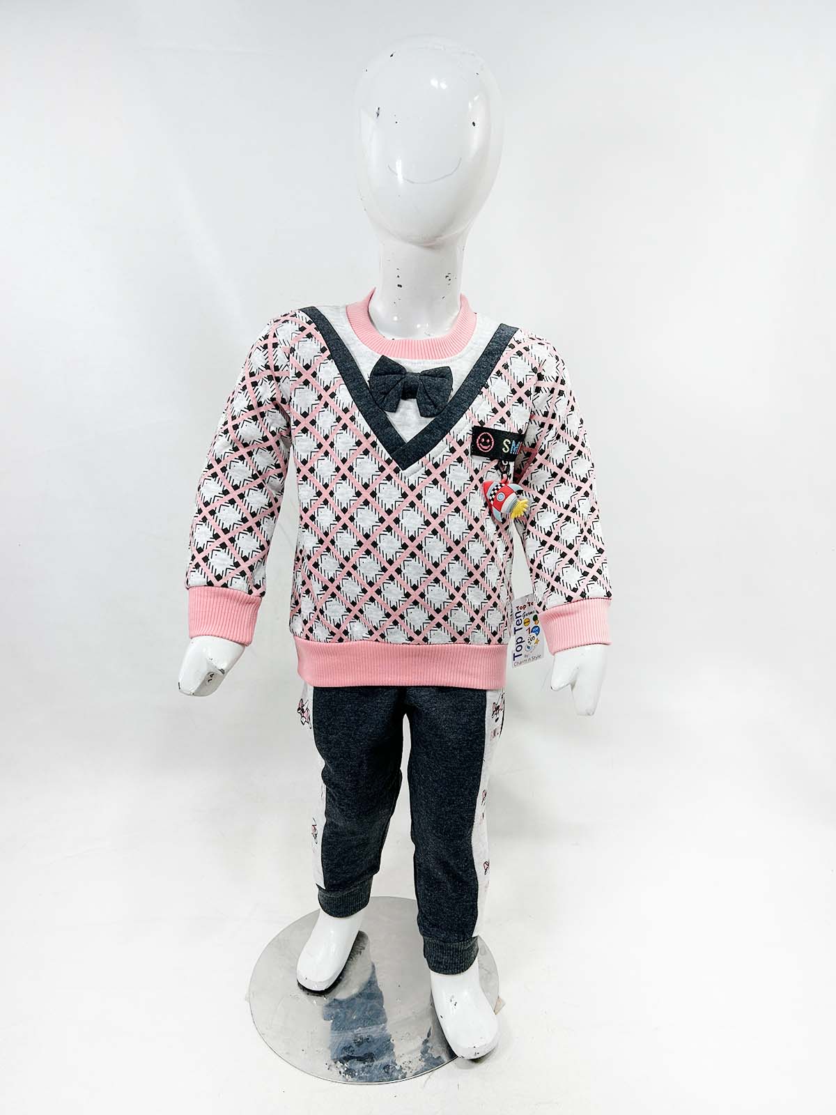 2Yr - 5Yrs Fleece Bow Pink Suit For Kids SH BS577