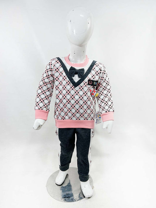 2Yr - 5Yrs Fleece Bow Pink Suit For Kids SH BS577