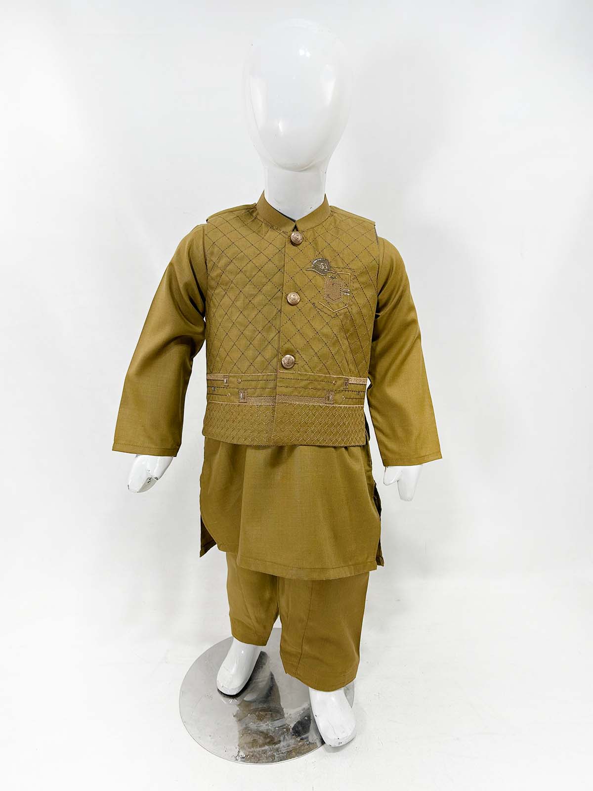 1Yrs - 11Yrs Bronze Kameez Shalwar with Waistcoat For Boys AM BKS157
