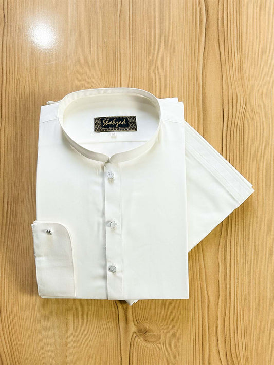 927 Off White Stitched Suit Sherwani Collar Kameez Shalwar For Men MSK341