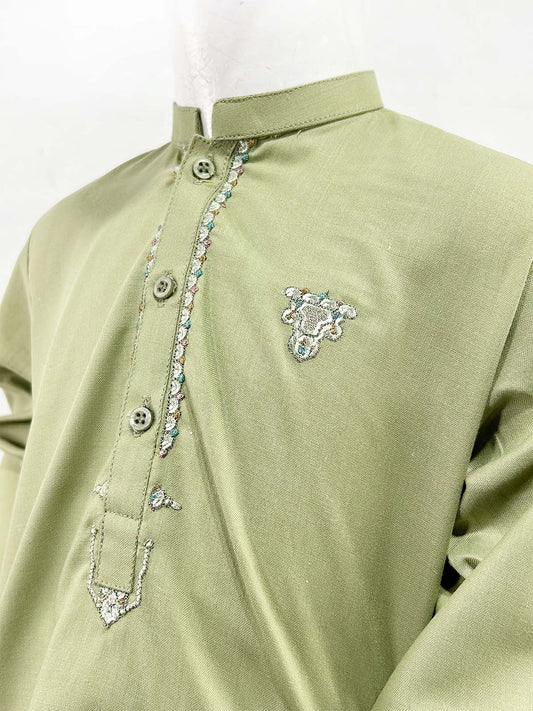 2Yrs - 17Yrs Light Green Kameez Shalwar Suit For Boys AM BKS173