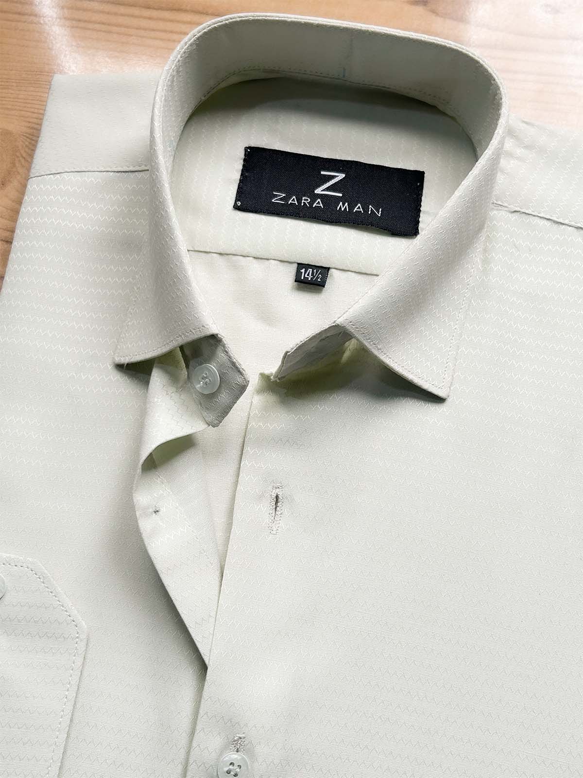 MFS600 L Green Textured Formal Dress Shirt For Men