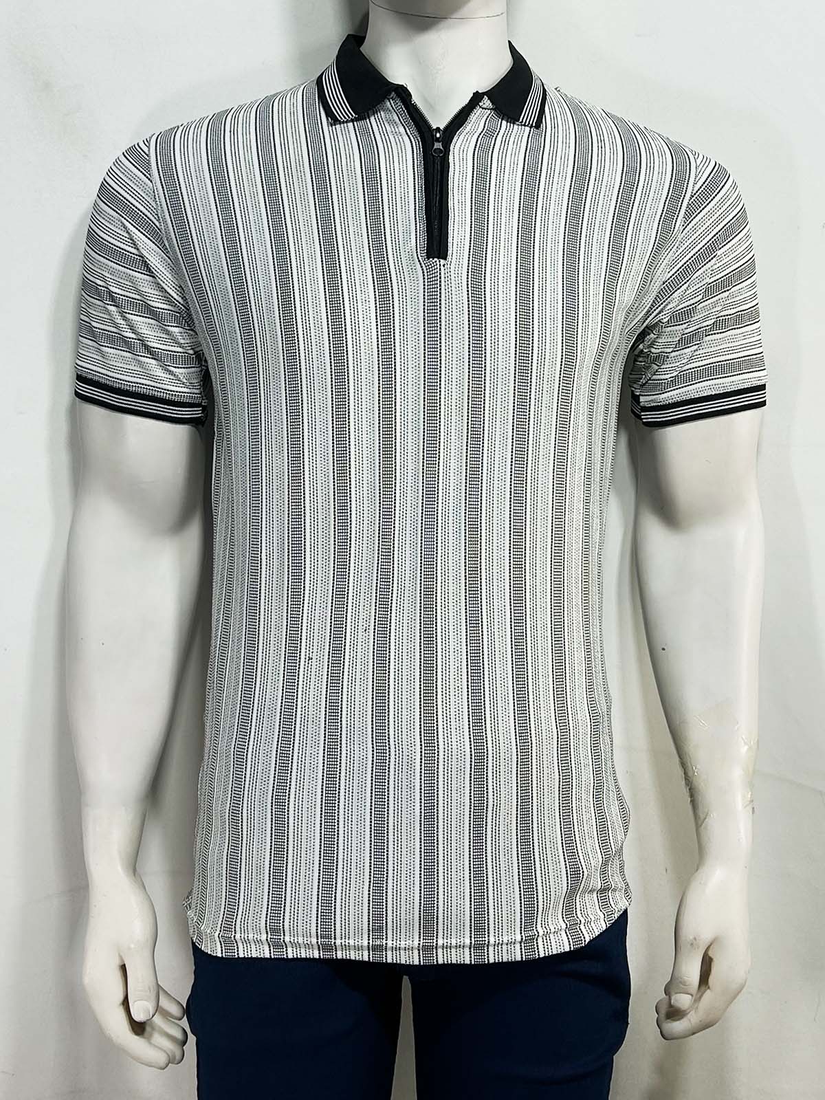 Grey Striped Polo T-Shirt For Men MTS495