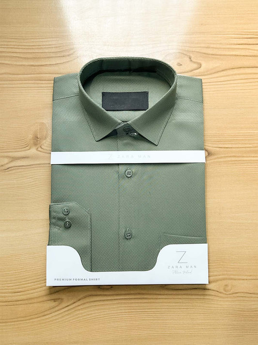 Green Textured Formal Dress Shirt For Men MFS505