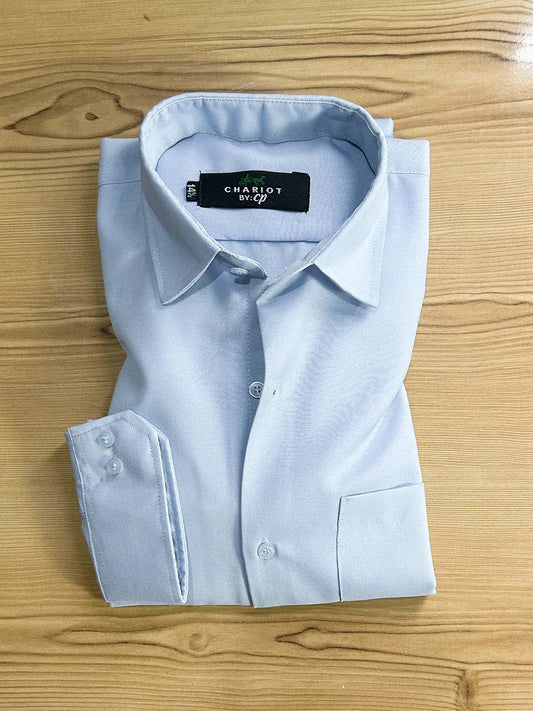 Light Blue Chambray Formal Dress Shirt For Men MFS418