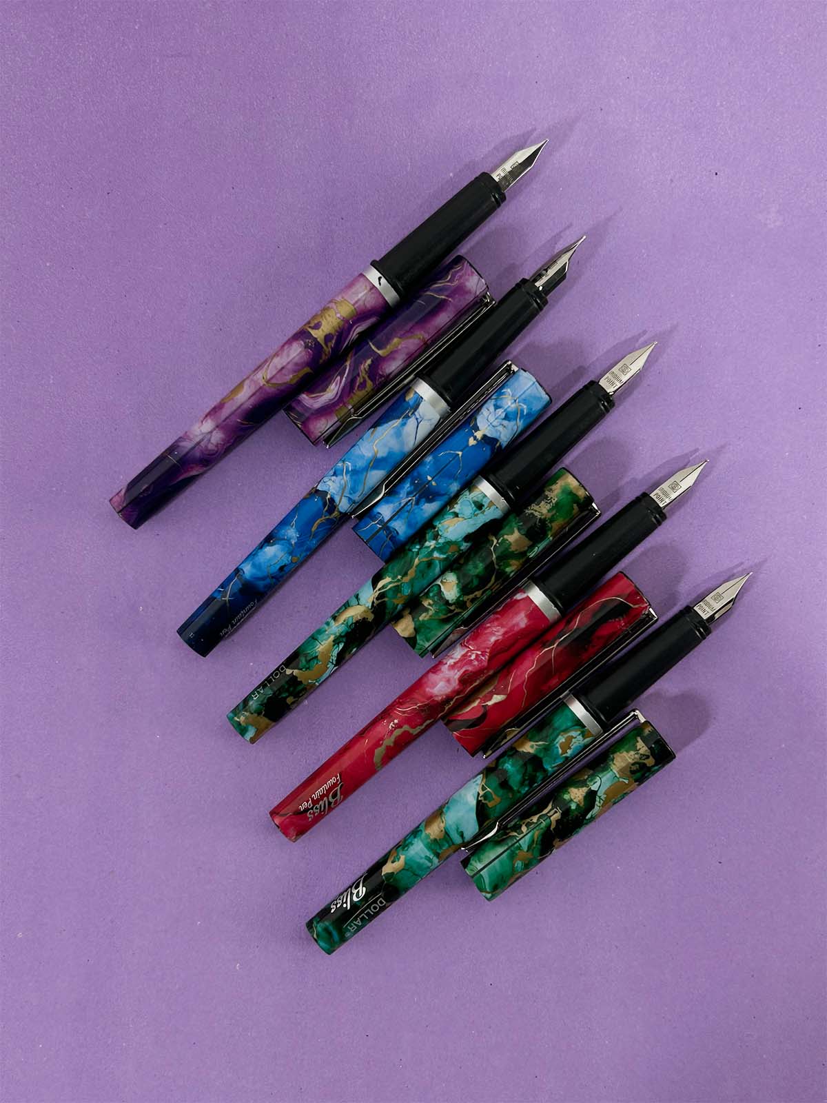 Pack Of 5 Multicolor Dollar Bliss Marble Ink Pen PB242