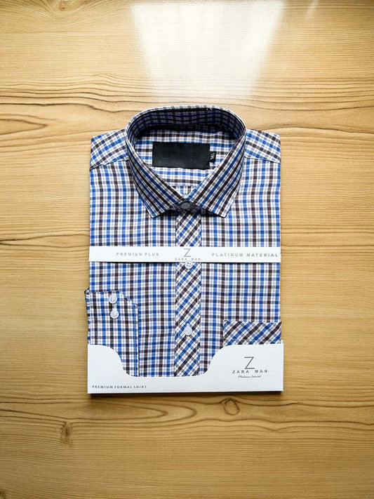 B Blue Checks Formal Dress Shirt For Men MFS436