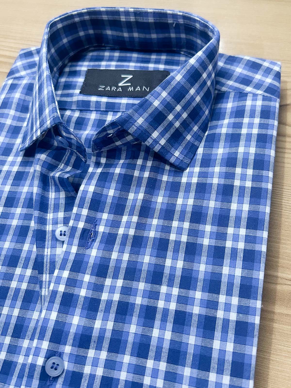 MFS608 Blue Checks Formal Dress Shirt For Men