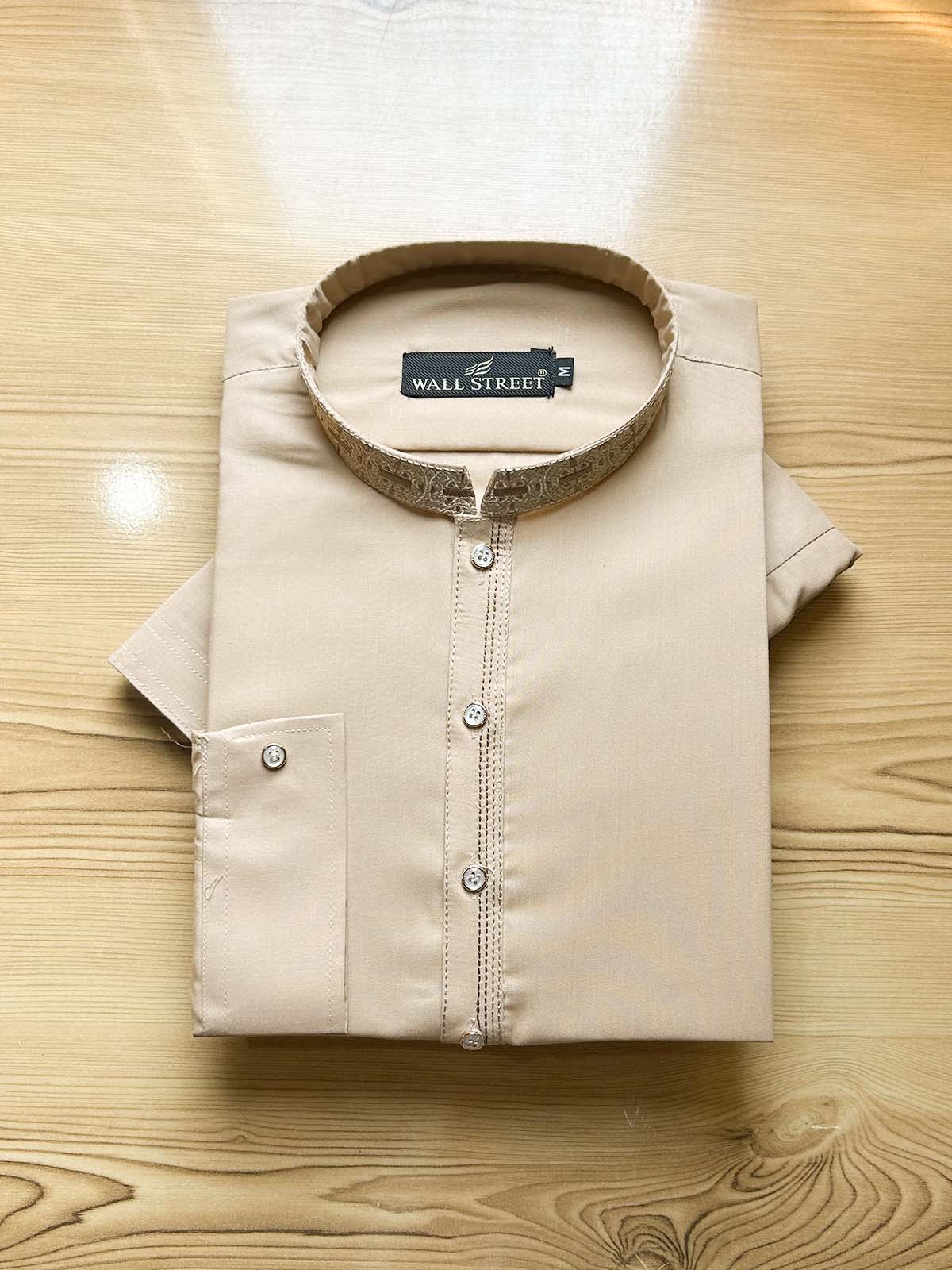 926-7 Beige Stitched Suit Sherwani Collar Kameez Shalwar For Men MSK453