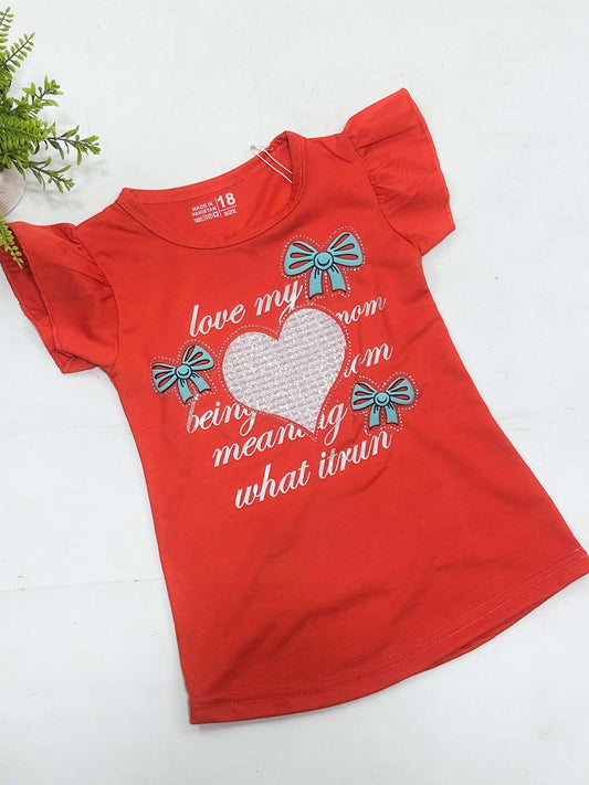 2Yrs - 7Ys Heart Red T-Shirt For Girls SK GTS105