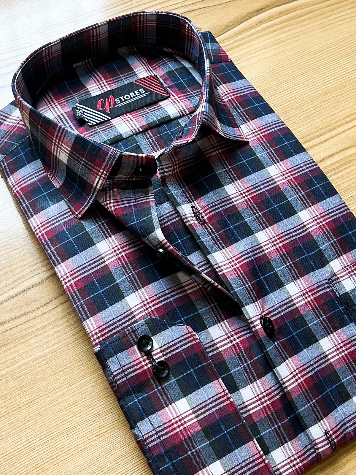 R Black Checks Formal Dress Shirt For Men MFS451