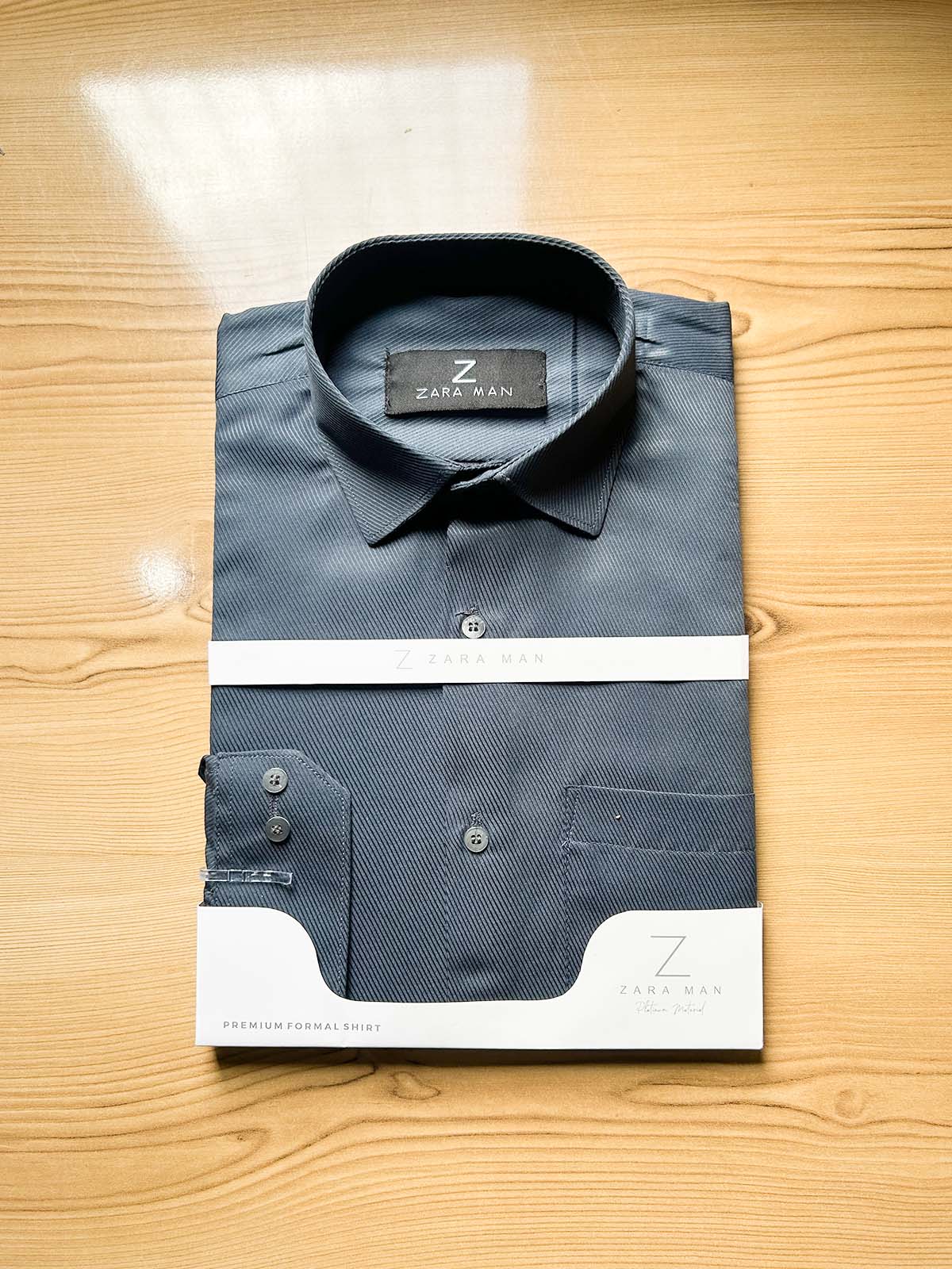 Grey Self Textured Formal Dress Shirt For Men MFS573
