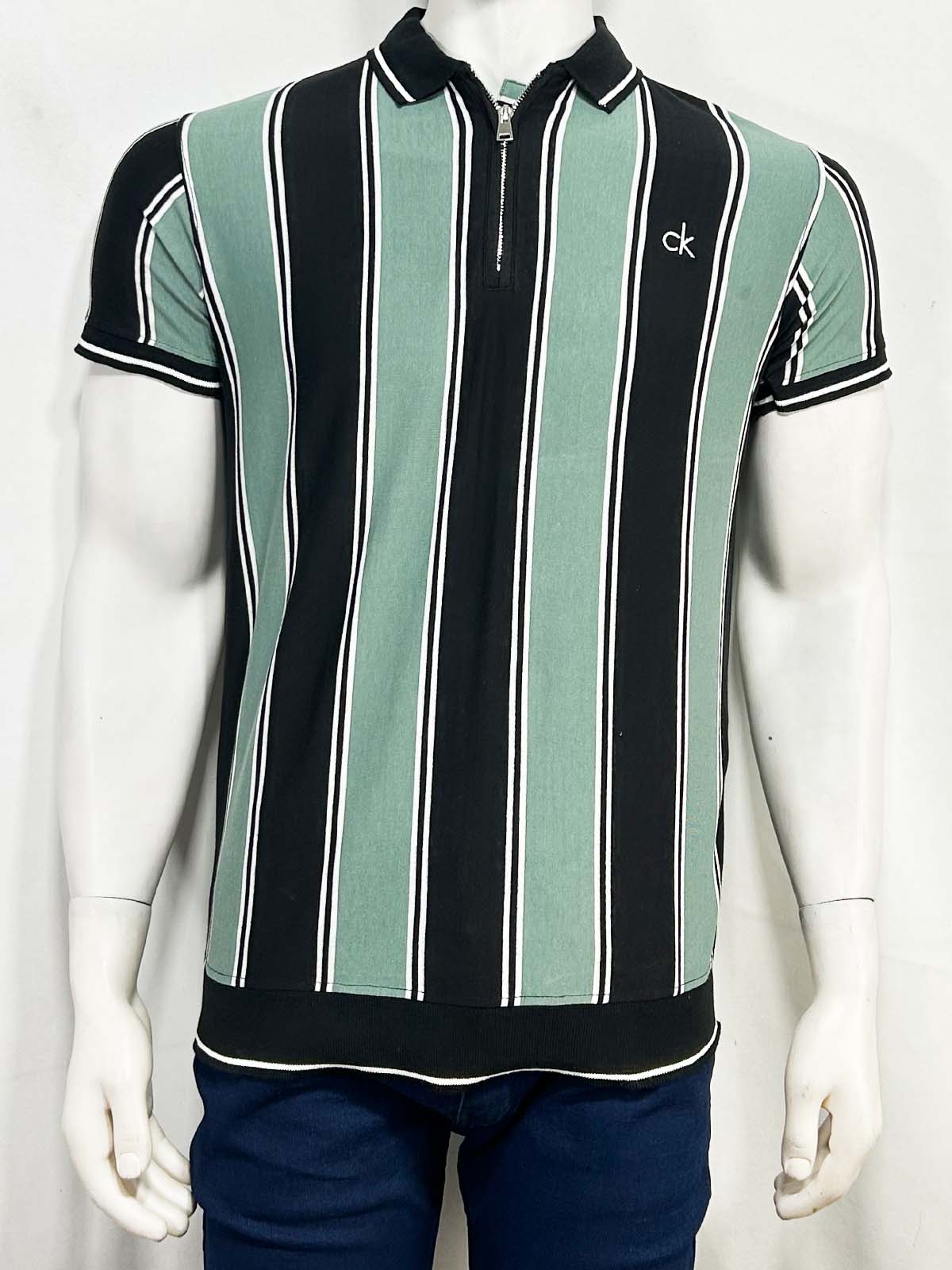 Green Striped Polo T-Shirt For Men MTS461