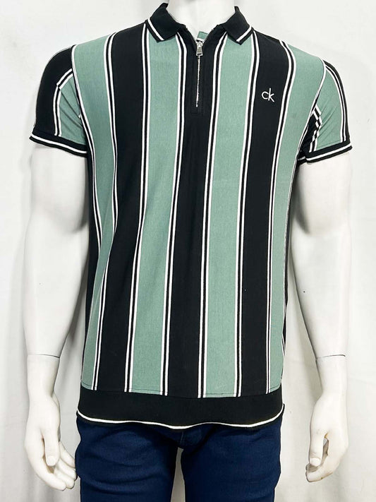 Green Striped Polo T-Shirt For Men MTS461
