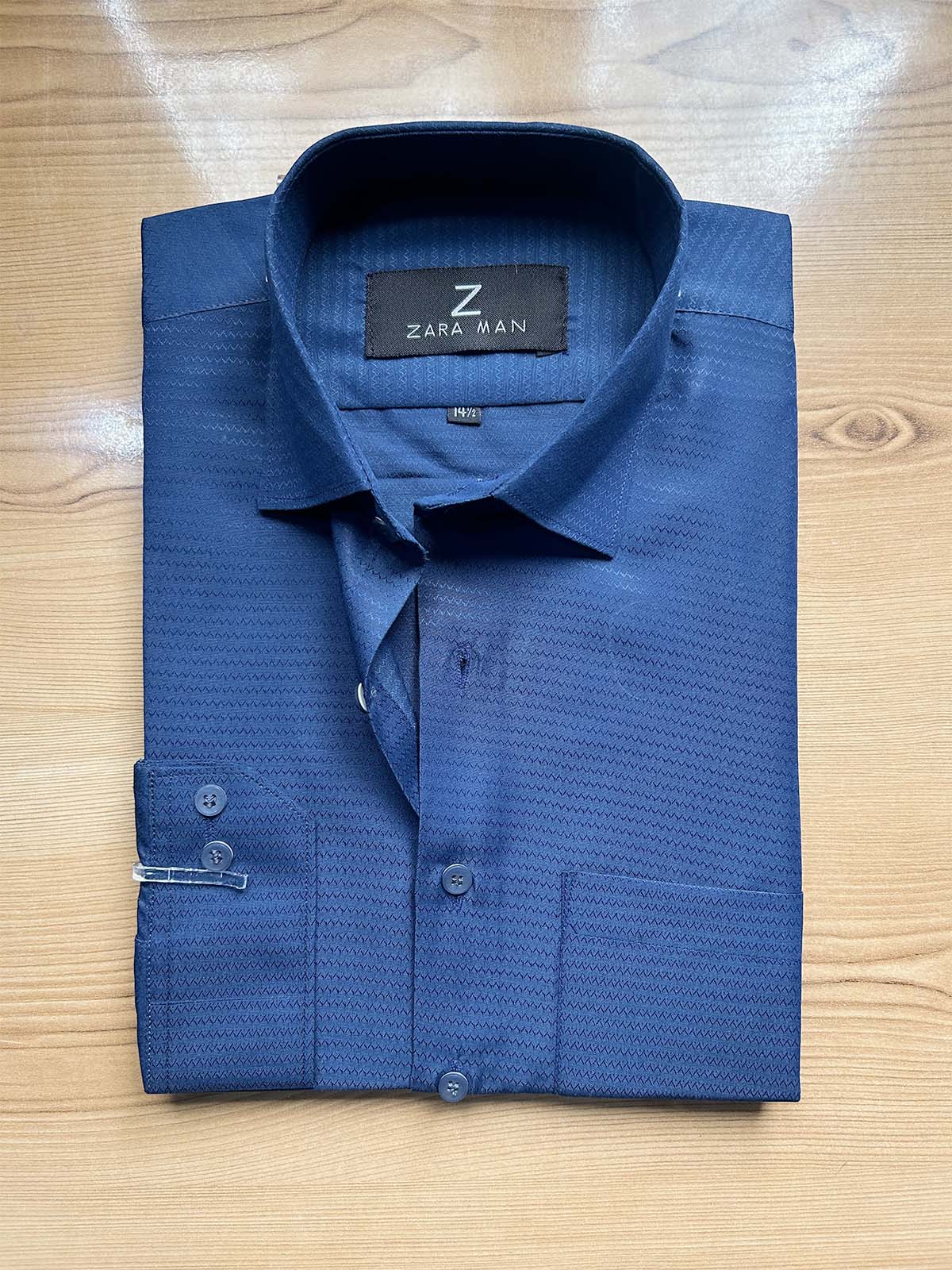 MFS601 Blue Textured Formal Dress Shirt For Men