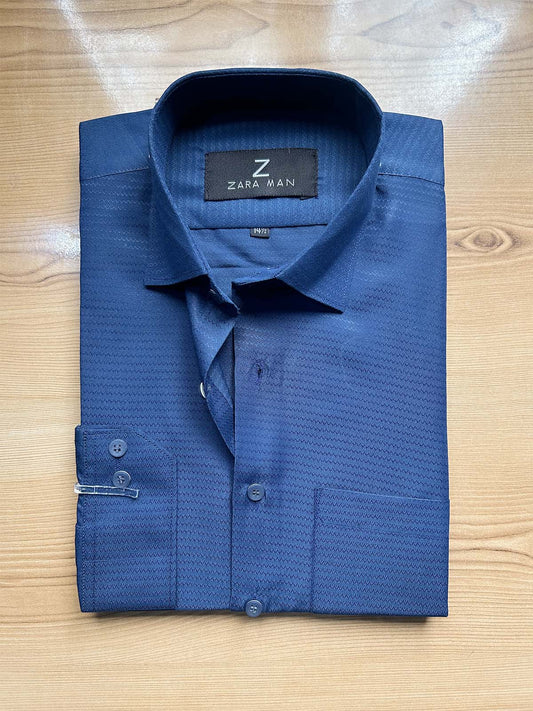 MFS601 Blue Textured Formal Dress Shirt For Men