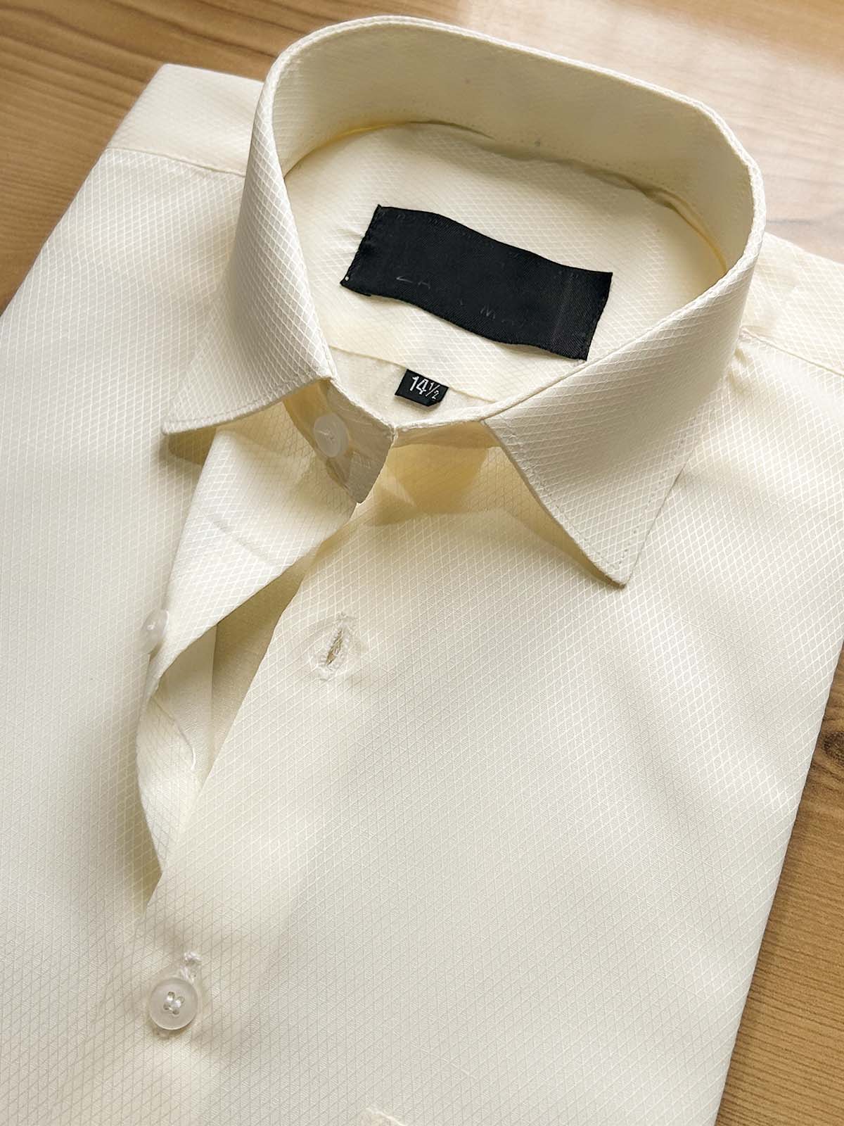 Cream Textured Formal Dress Shirt For Men MFS506