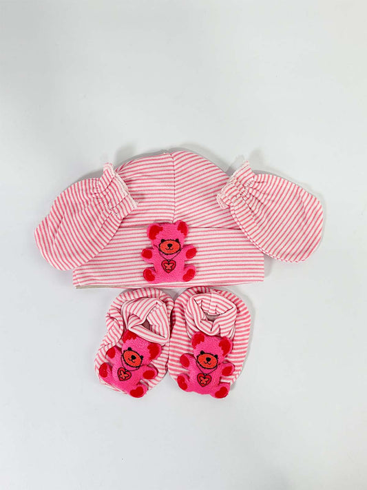 Pink Caps Mitten and Booties Set For Newborn