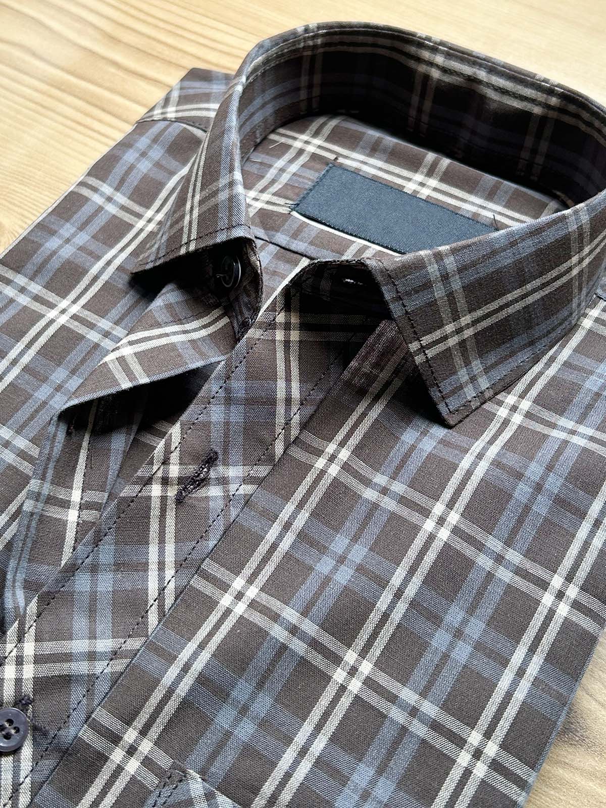 Dark Brown Checks Formal Dress Shirt For Men MFS510