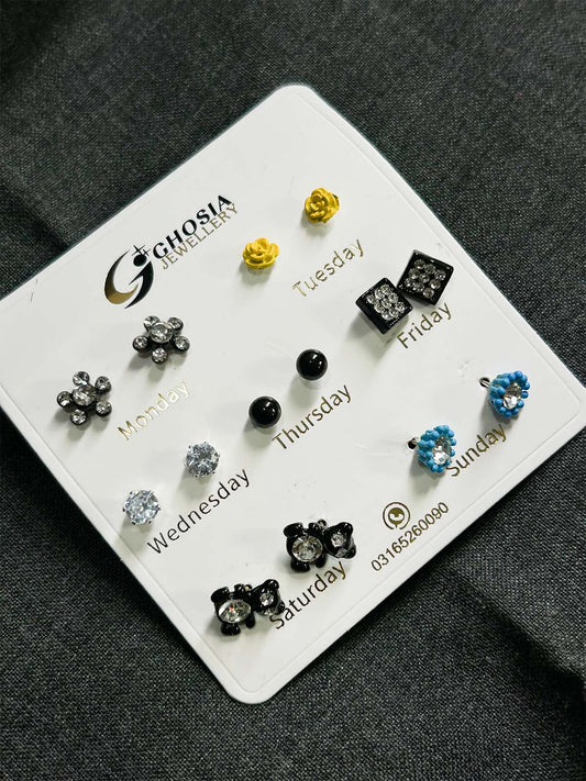 Pack Of 7 Multi Stud Earrings Set WGN39