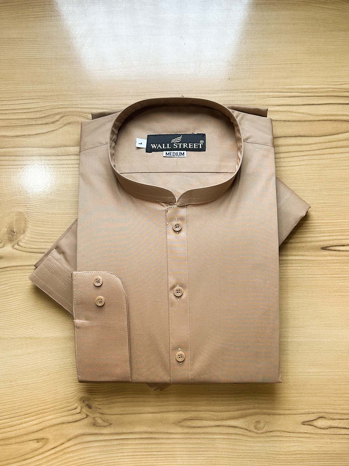 955A-11 MSK479 Brown 100% Cotton Stitched Suit Sherwani Collar Kameez Shalwar For Men