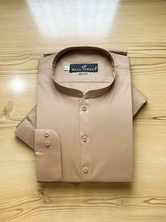 955A-11 MSK479 Brown 100% Cotton Stitched Suit Sherwani Collar Kameez Shalwar For Men