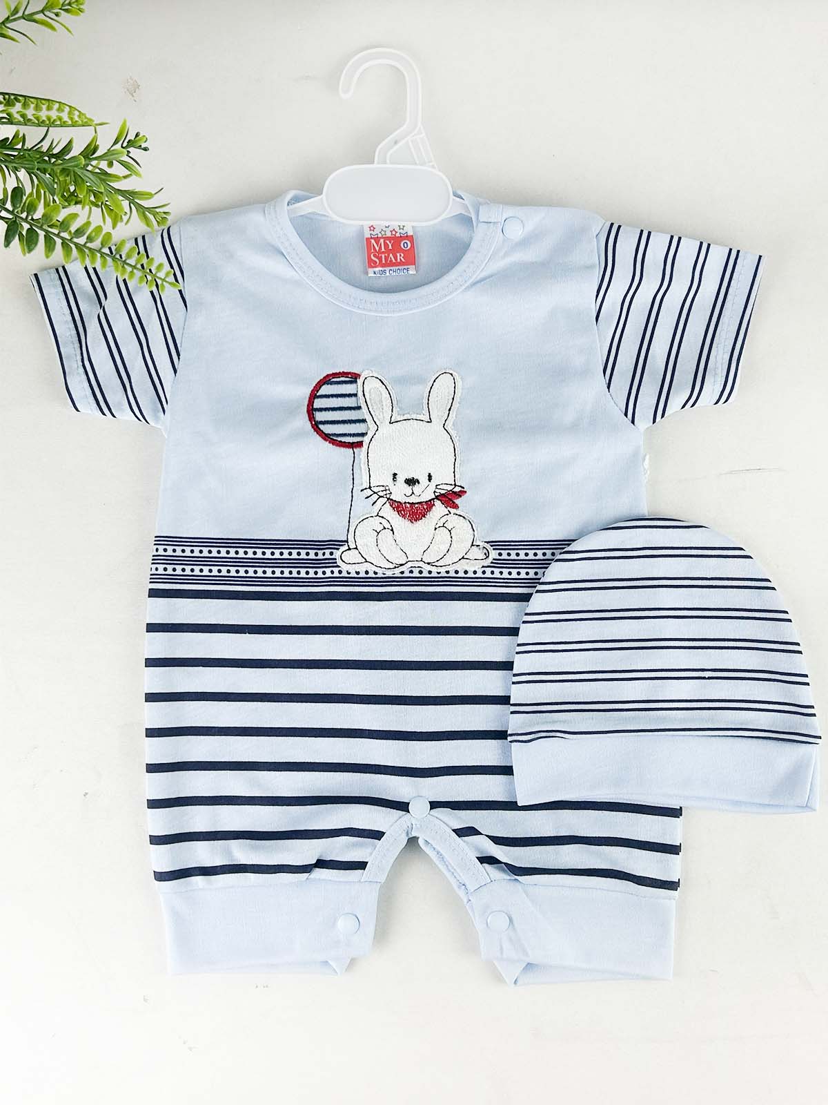 0Mth - 3Mth Blue Romper with Cap For Newborn HG NBR135