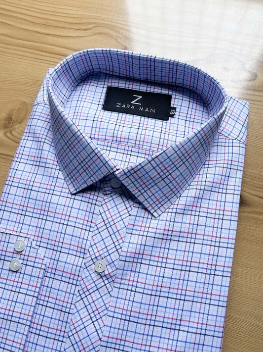 White Checks Formal Dress Shirt For Men MFS544