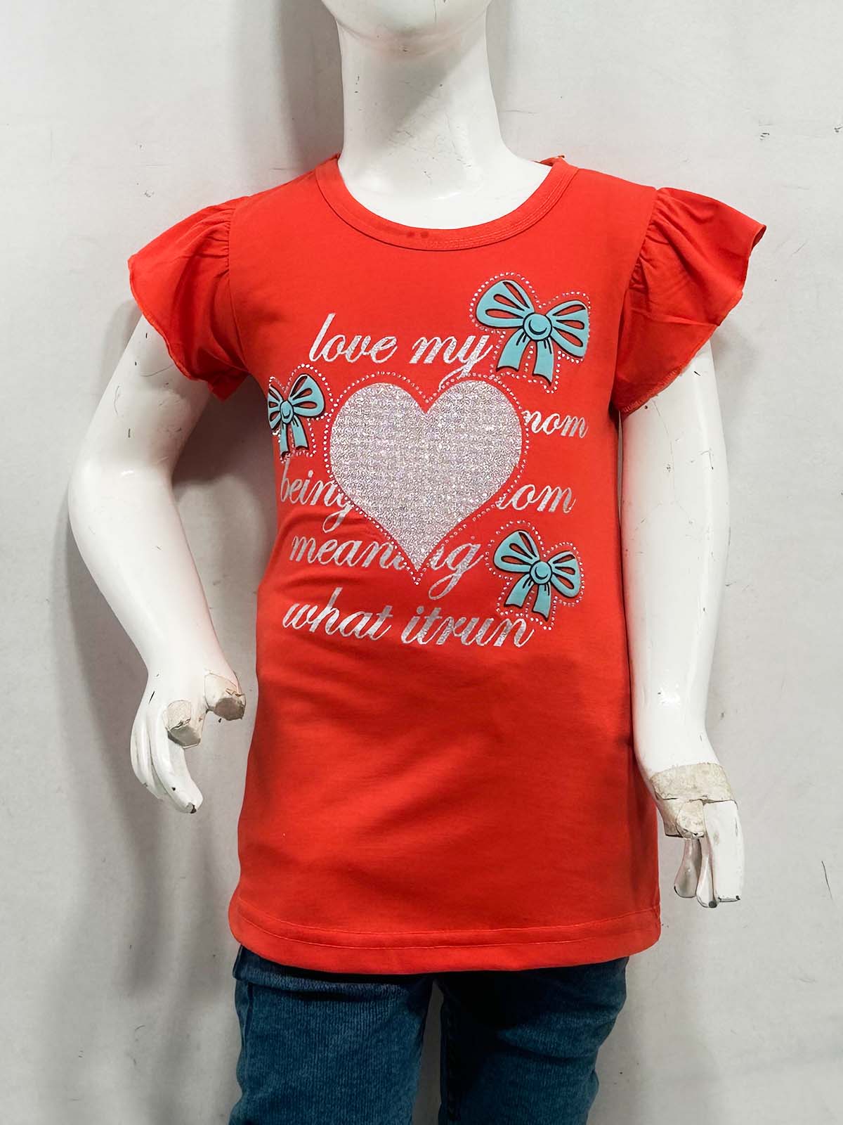2Yrs - 7Ys Heart Red T-Shirt For Girls SK GTS105
