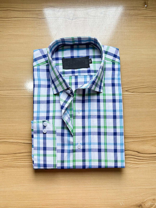 B White Checks Formal Dress Shirt For Men MFS441
