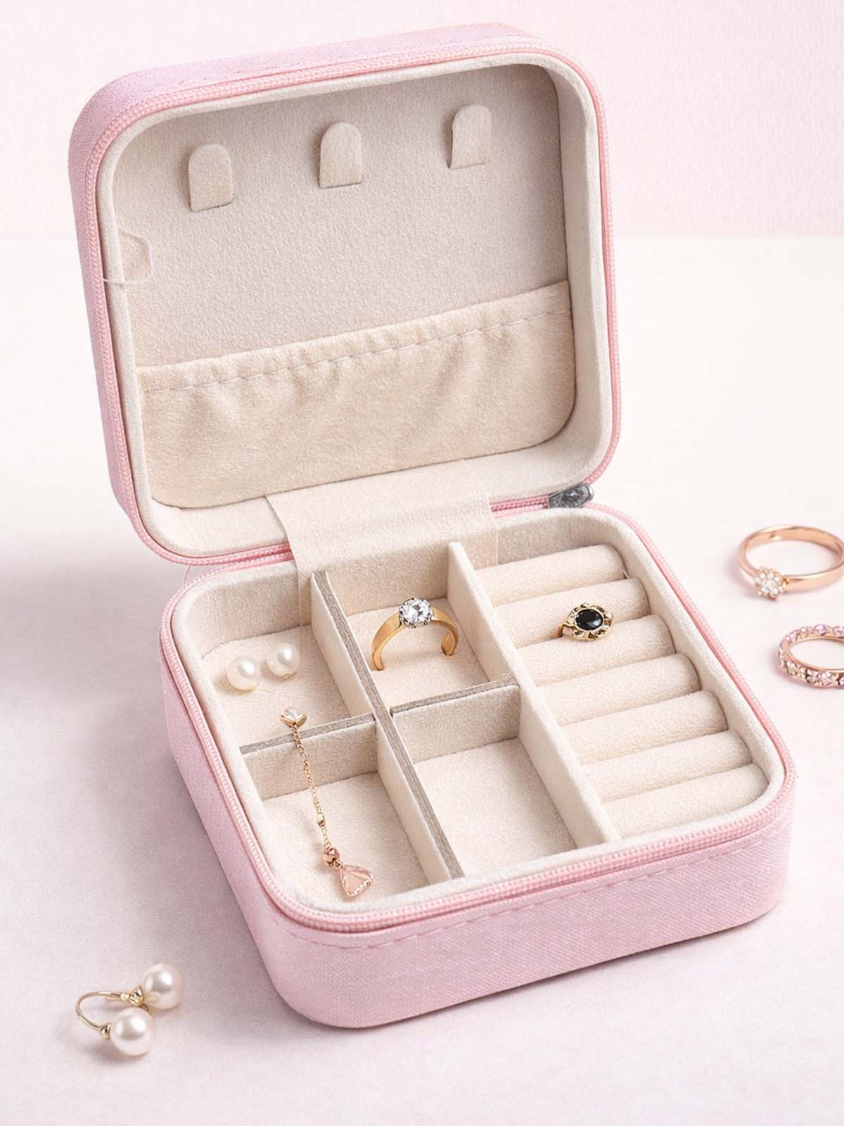 One Piece Jewellery Organizer Box with Zipper Baby Pink