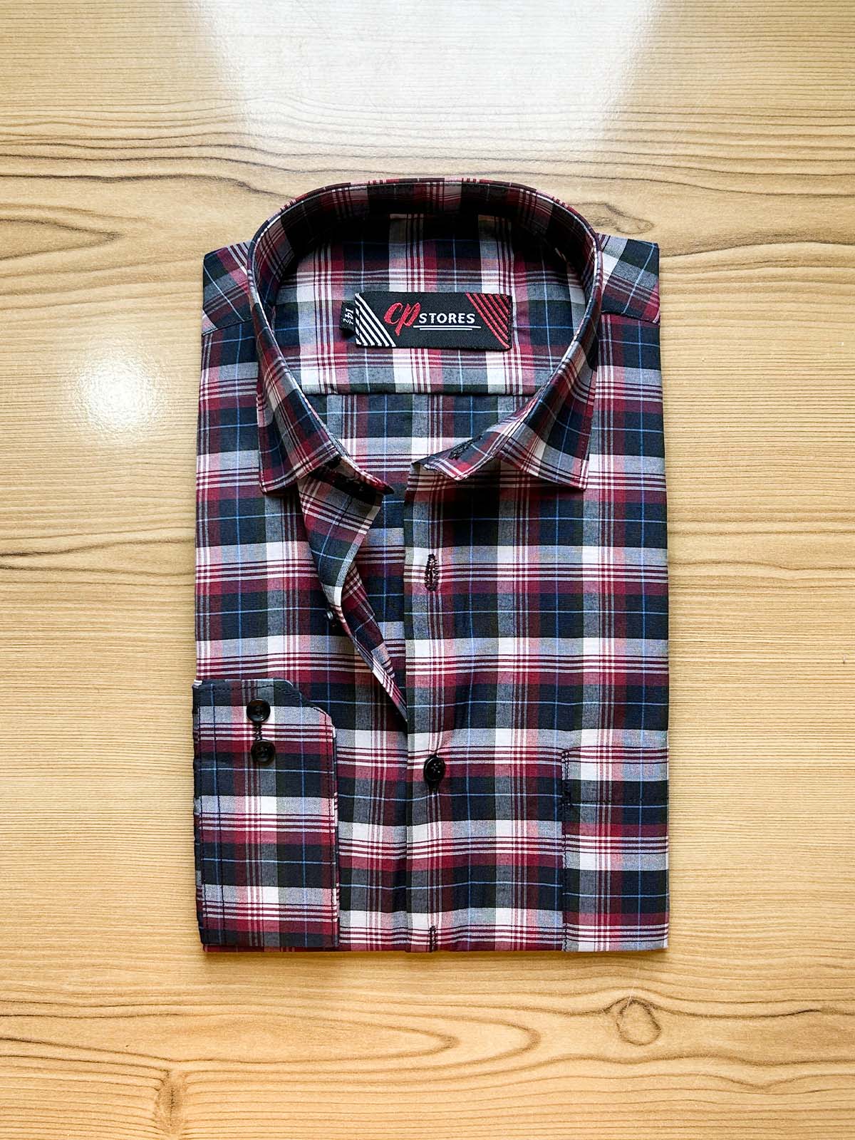 R Black Checks Formal Dress Shirt For Men MFS451